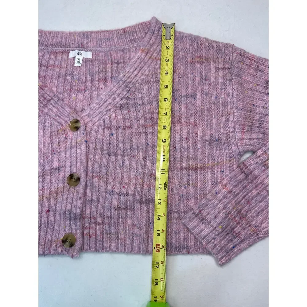 BP Space Dye V-Neck Crop Rib Cardigan in Pink Multi Spacedye in Size M. NWOT